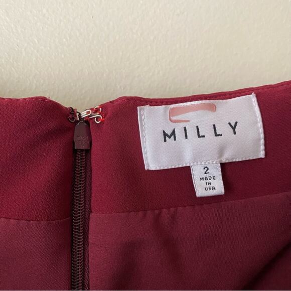 Milly | Bordeaux Italian Cady Nina Crepe Dress Off Shoulder Burgundy Red Size 2 - Picture 7 of 8